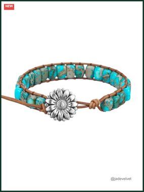 Women's Handmade Natural Stone Crystal Leather Wrap Bracelet, Imperial Jasper